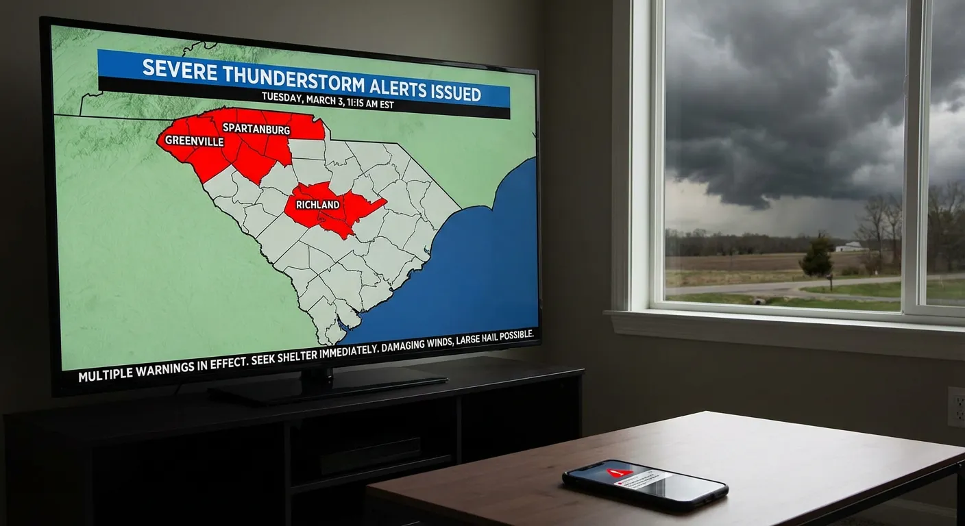 Multiple Severe Thunderstorm Alerts Issued for South Carolina Counties